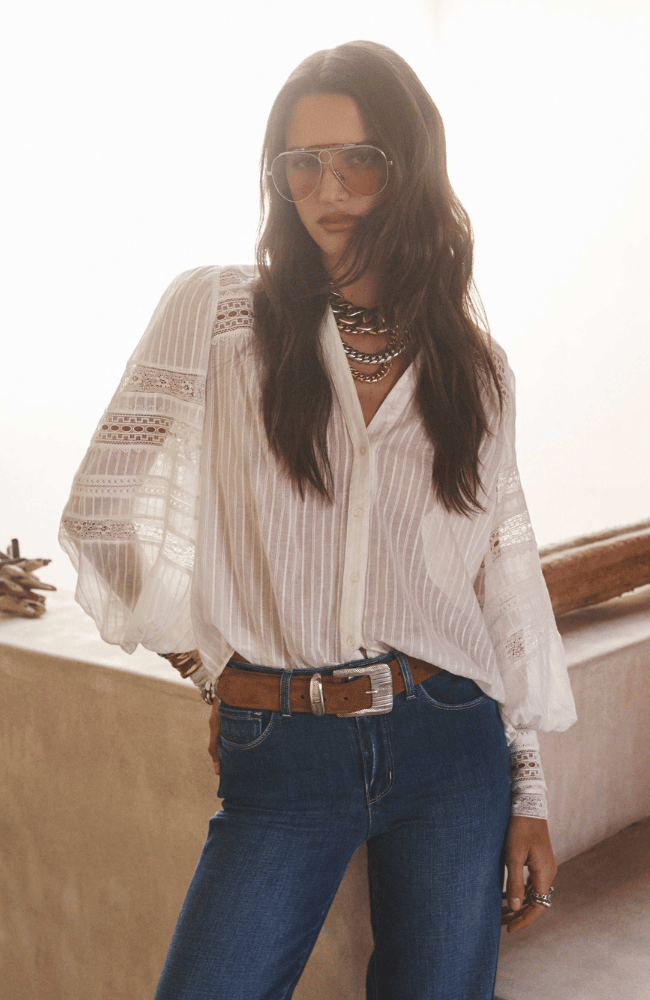 KIERA TRIM BLOUSE in IVORY-L'AGENCE-FLOW by nicole