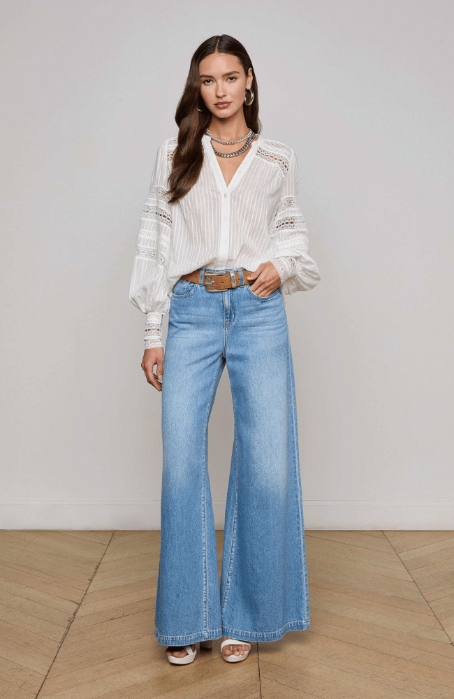 KIERA TRIM BLOUSE in IVORY-L'AGENCE-FLOW by nicole