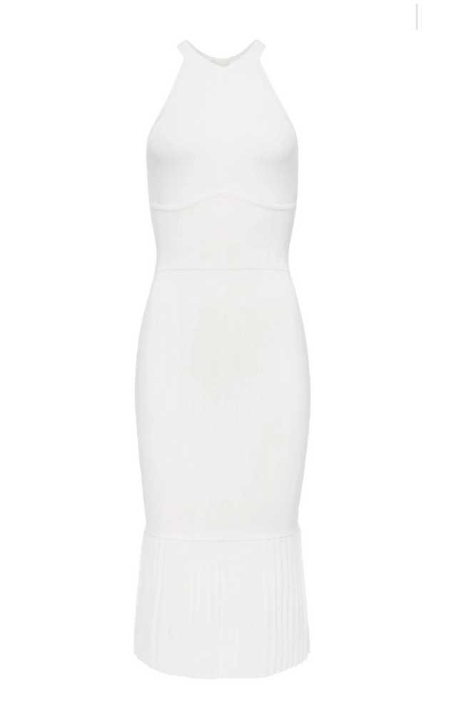 KIMI PLEAT HEM KNIT DRESS in IVORY-L&#39;AGENCE-FLOW by nicole