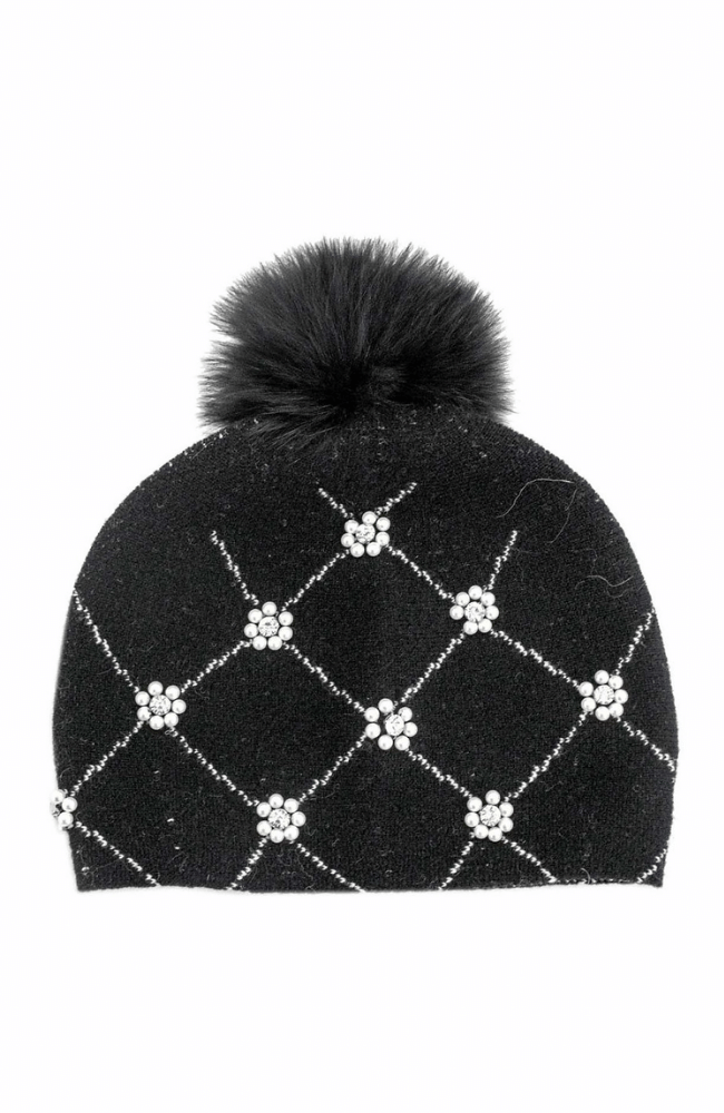KNITTED FLOWER BEADS HAT - BLACK-MITCHIES-FLOW by nicole