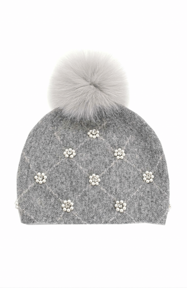 KNITTED FLOWER BEADS HAT - LIGHT GREY-MITCHIES-FLOW by nicole