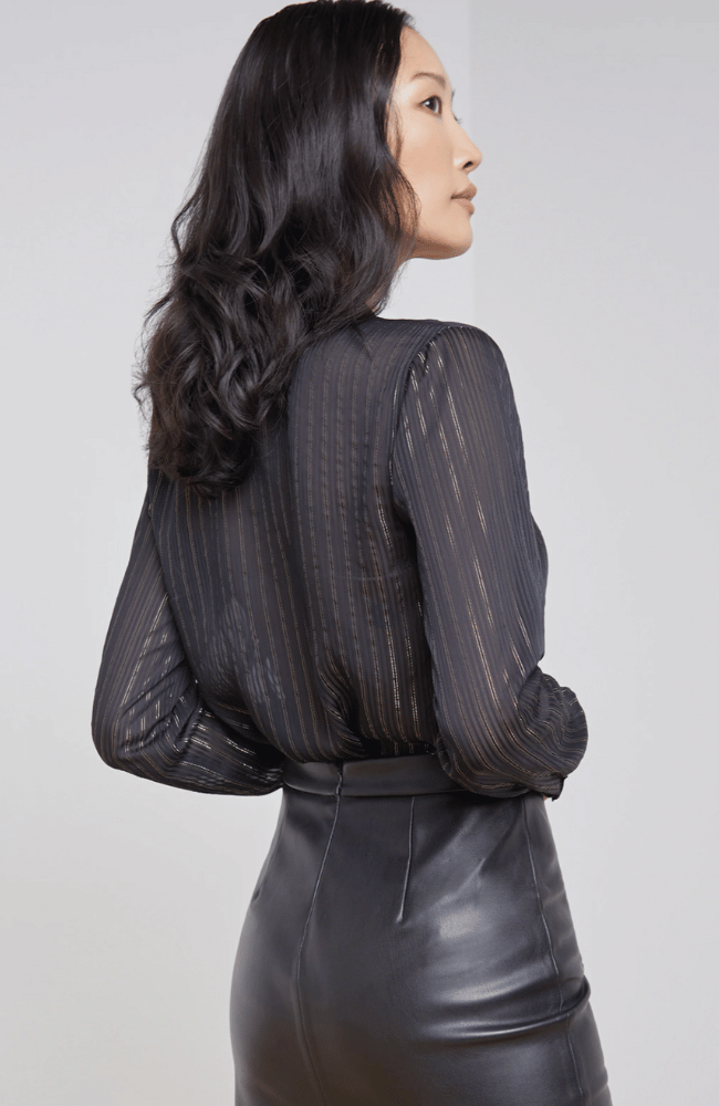 LAURENT BLOUSE in BLACK/GOLD STRIPE-L&#39; AGENCE-FLOW by nicole