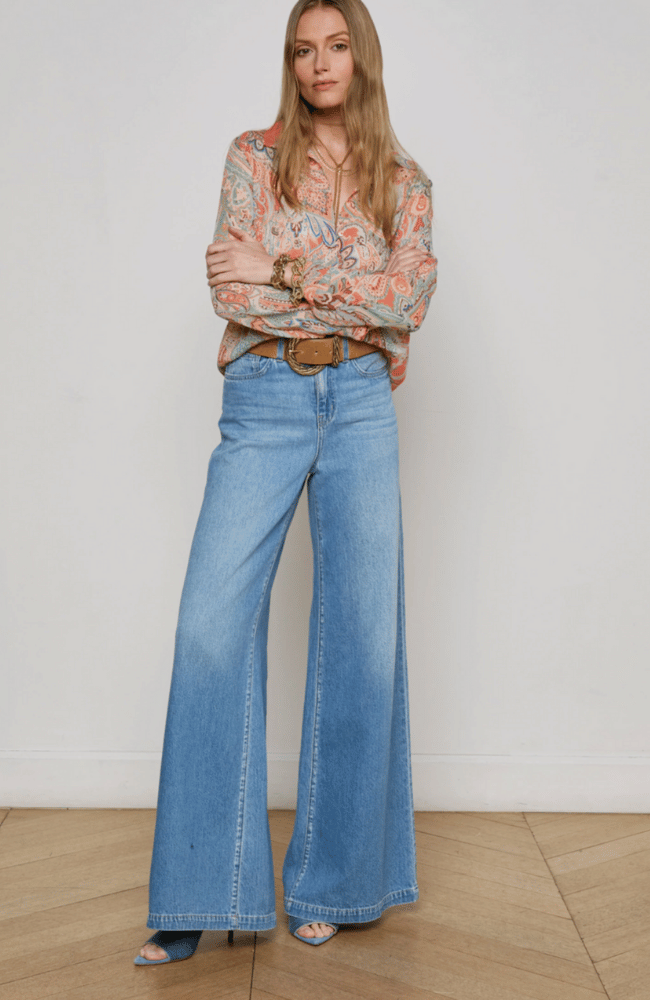 LAURENT BLOUSE in ORANGE/LIGHT BLUE TRADITIONAL PAISLEY-L&#39;AGENCE-FLOW by nicole