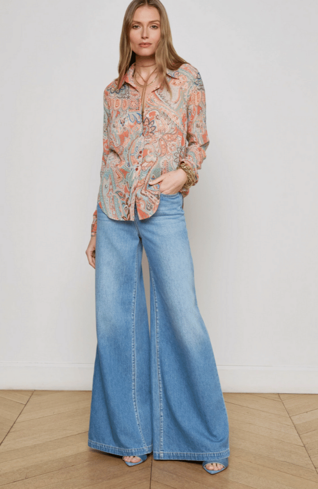 LAURENT BLOUSE in ORANGE/LIGHT BLUE TRADITIONAL PAISLEY-L&#39;AGENCE-FLOW by nicole