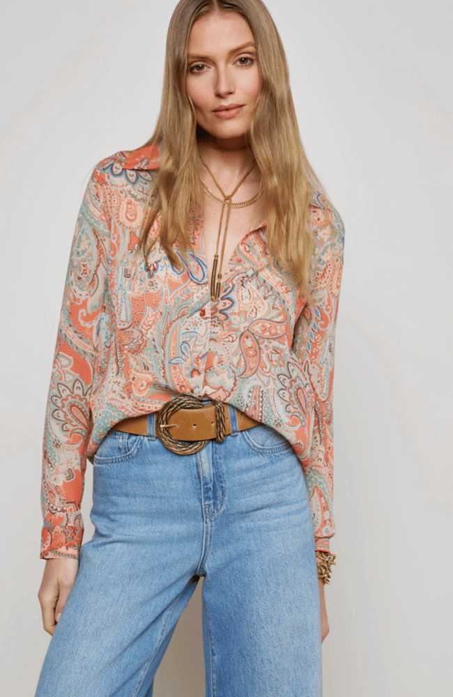 LAURENT BLOUSE in ORANGE/LIGHT BLUE TRADITIONAL PAISLEY-L'AGENCE-FLOW by nicole