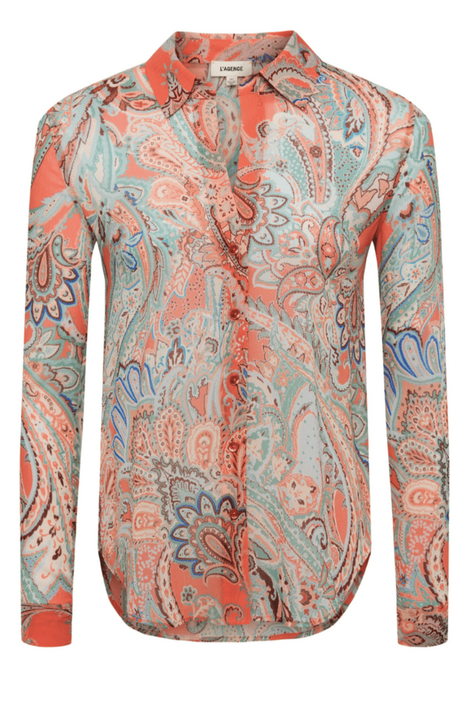 LAURENT BLOUSE in ORANGE/LIGHT BLUE TRADITIONAL PAISLEY-L&#39;AGENCE-FLOW by nicole