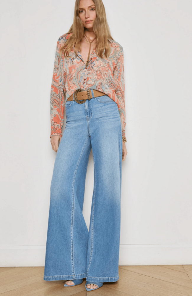 LAURENT BLOUSE in ORANGE/LIGHT BLUE TRADITIONAL PAISLEY-L&#39;AGENCE-FLOW by nicole