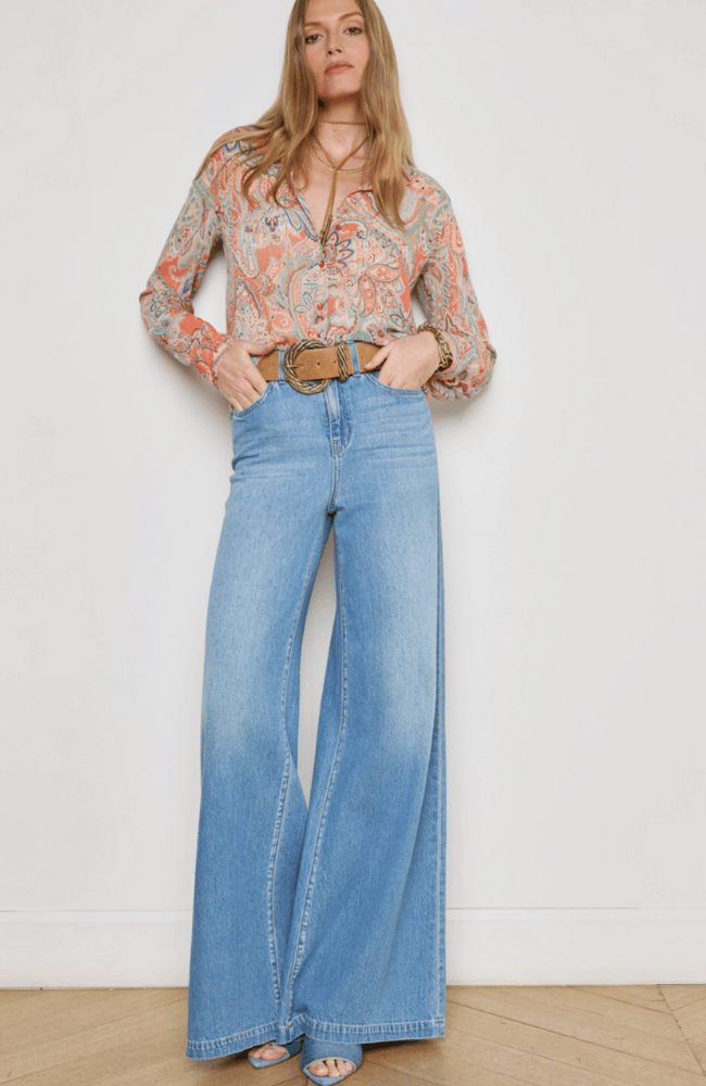 LAURENT BLOUSE in ORANGE/LIGHT BLUE TRADITIONAL PAISLEY-L&#39;AGENCE-FLOW by nicole