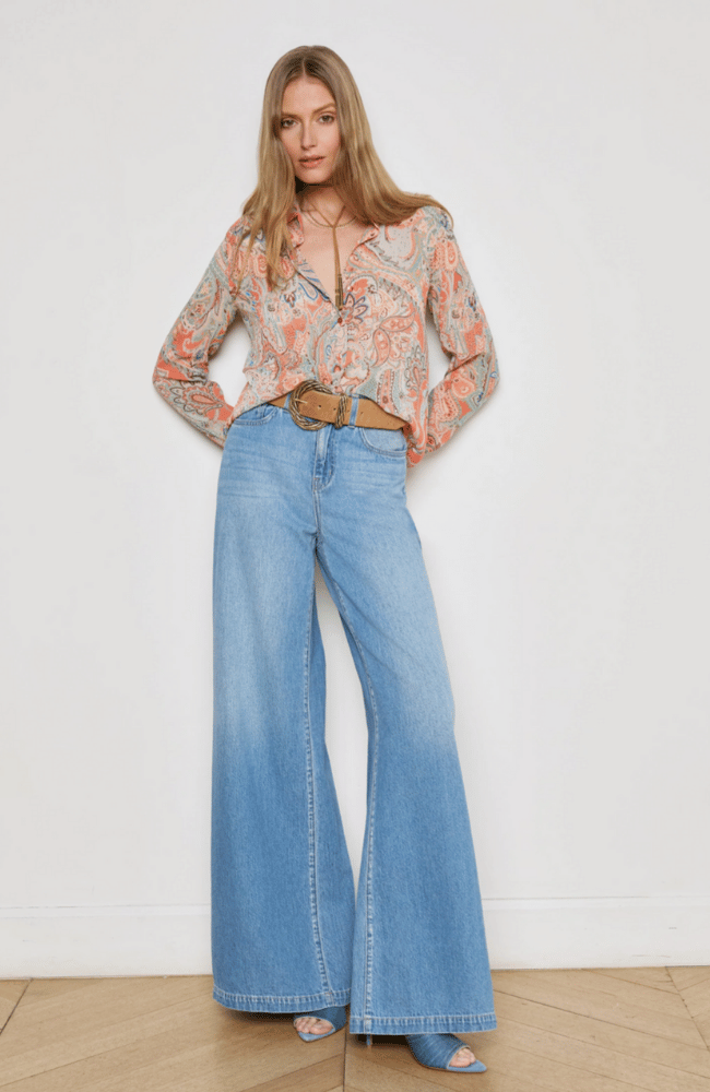 LAURENT BLOUSE in ORANGE/LIGHT BLUE TRADITIONAL PAISLEY-L&#39;AGENCE-FLOW by nicole