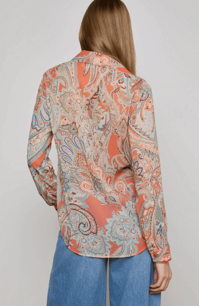 LAURENT BLOUSE in ORANGE/LIGHT BLUE TRADITIONAL PAISLEY-L&#39;AGENCE-FLOW by nicole