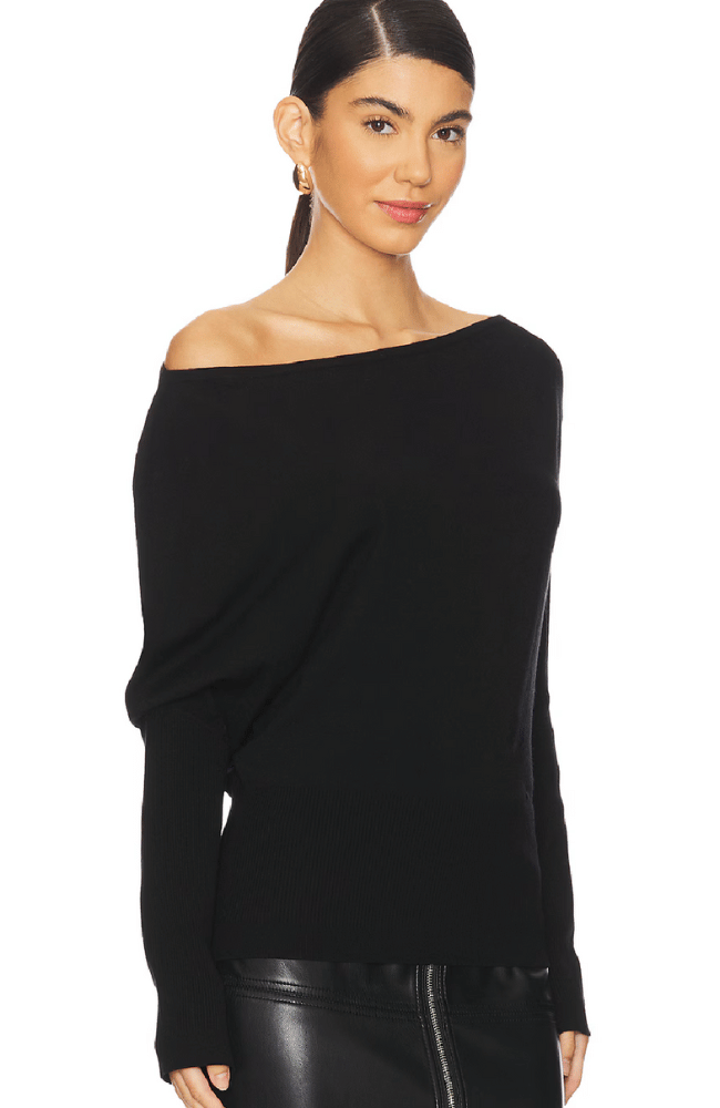 LAVINA OFF SHOULDER SWEATER in BLACK-SIMKHAI-FLOW by nicole