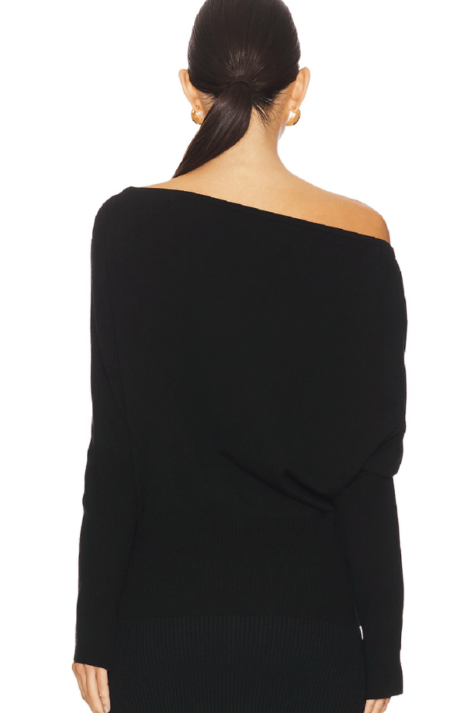 LAVINA OFF SHOULDER SWEATER in BLACK-SIMKHAI-FLOW by nicole