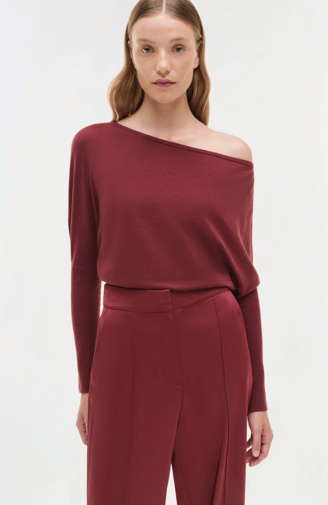 LAVINA OFF SHOULDER SWEATER in CRANBERRY-SIMKHAI-FLOW by nicole