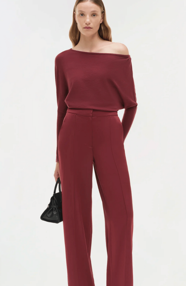 LAVINA OFF SHOULDER SWEATER in CRANBERRY-SIMKHAI-FLOW by nicole