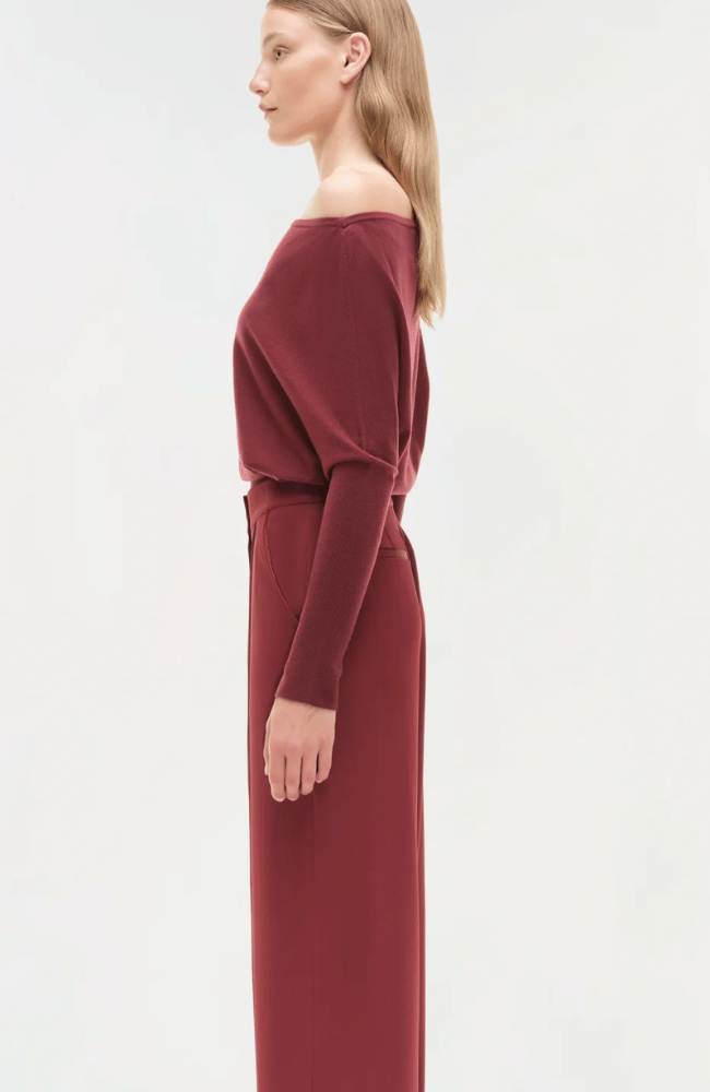 LAVINA OFF SHOULDER SWEATER in CRANBERRY-SIMKHAI-FLOW by nicole