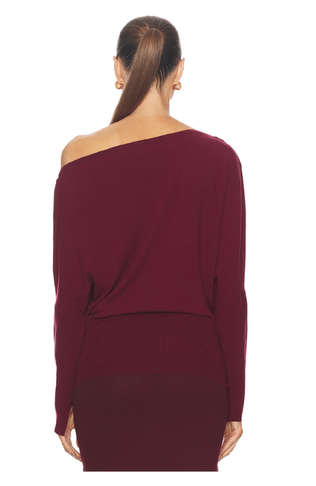 LAVINA OFF SHOULDER SWEATER in OXBLOOD-SIMKHAI-FLOW by nicole