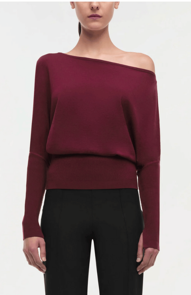 LAVINA OFF SHOULDER SWEATER in OXBLOOD-SIMKHAI-FLOW by nicole