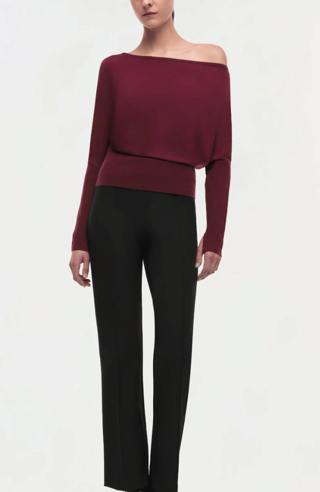 LAVINA OFF SHOULDER SWEATER in OXBLOOD-SIMKHAI-FLOW by nicole