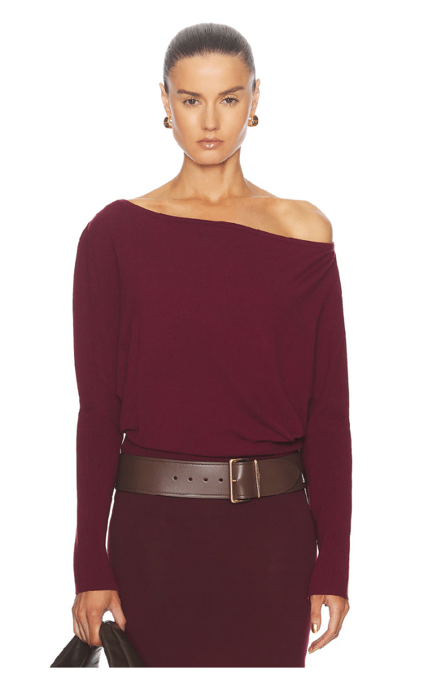 LAVINA OFF SHOULDER SWEATER in OXBLOOD-SIMKHAI-FLOW by nicole