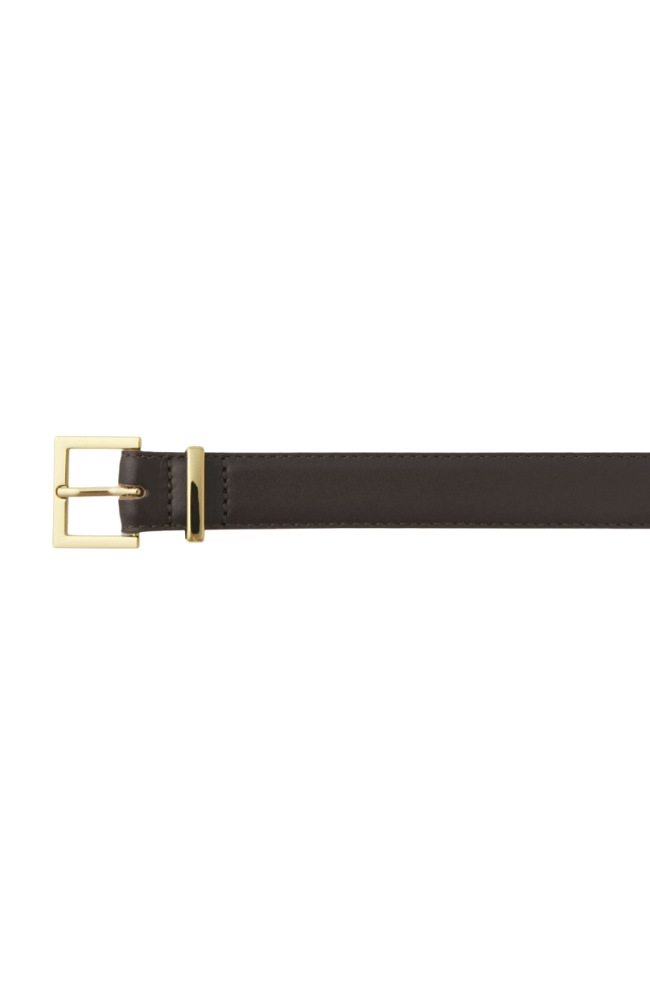 LEATHER SQUARE BUCKLE BELT in DARK BROWN-FRAME-FLOW by nicole