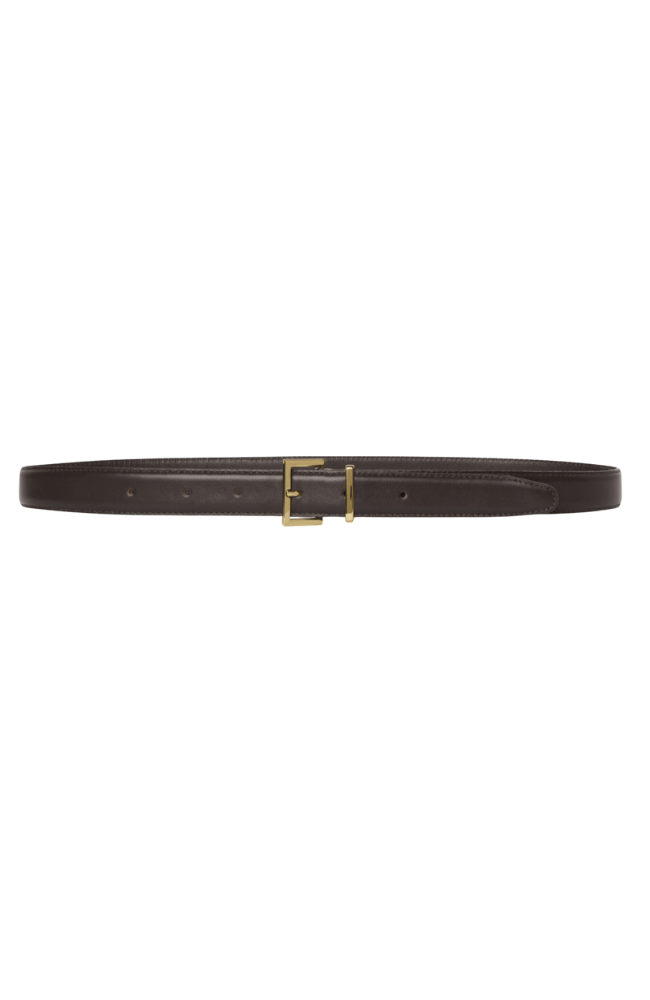 LEATHER SQUARE BUCKLE BELT in DARK BROWN-FRAME-FLOW by nicole