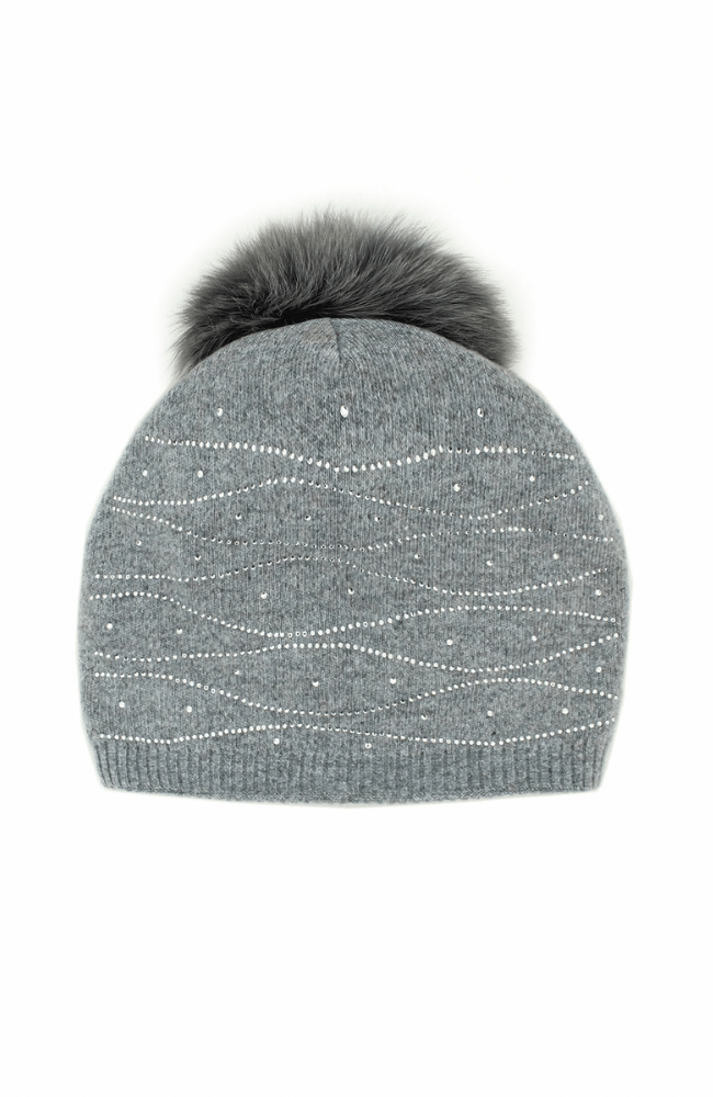 LIGHT GRAY SWEEPING CRYSTAL KNITTED BEANIE-MITCHIES-FLOW by nicole