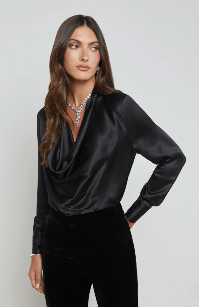 LOTUS COWL NECK BLOUSE in BLACK-L'AGENCE-FLOW by nicole