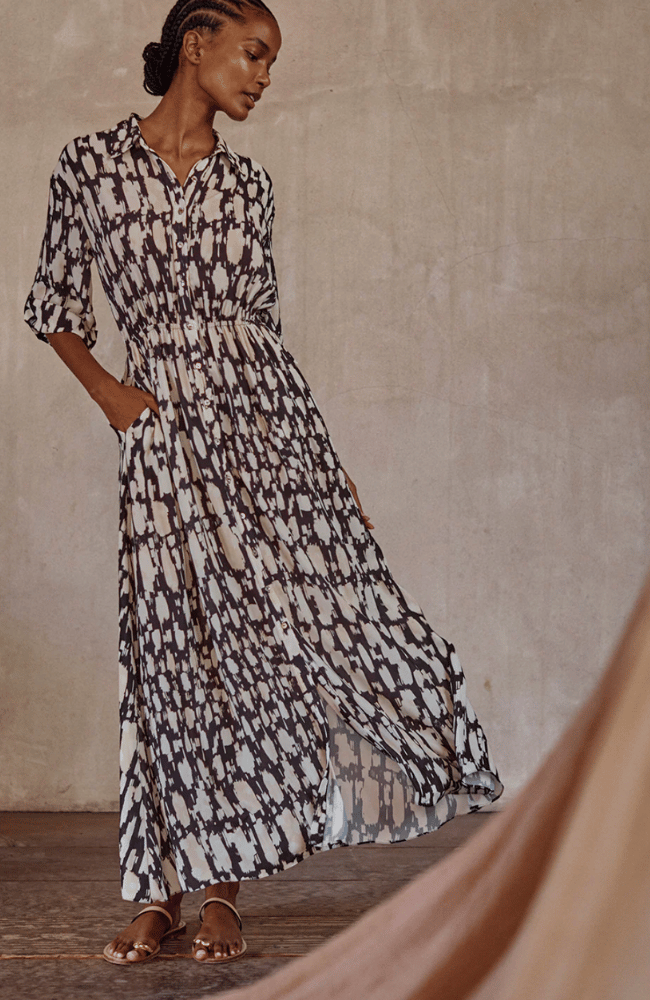 LOURDES DRESS in ABSTRACT GEO-MISA LOS ANGELES-FLOW by nicole