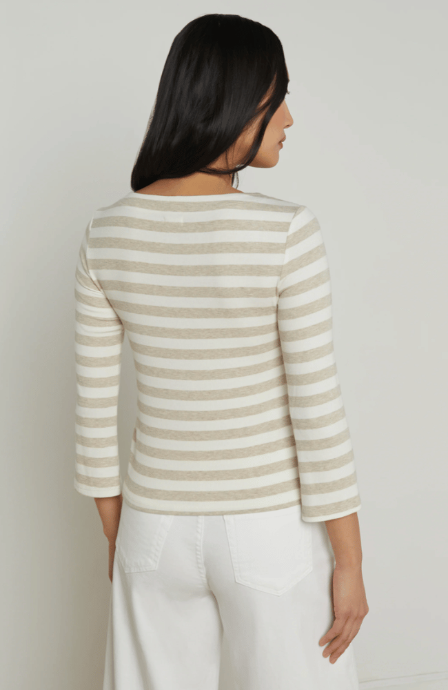 LUCILLE BOATNECK SHIRT IVORY MARBLE STRIPE-L&#39;AGENCE-FLOW by nicole