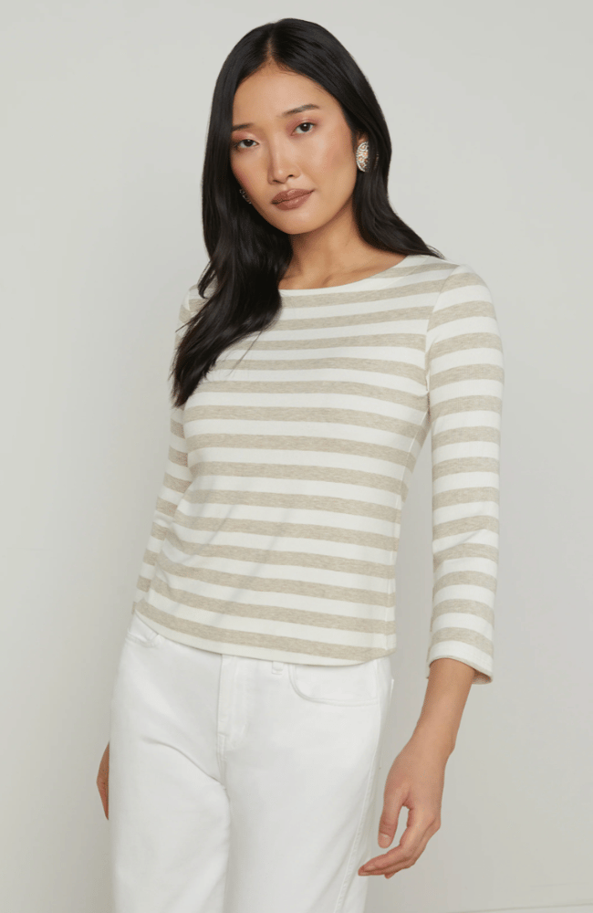 LUCILLE BOATNECK SHIRT IVORY MARBLE STRIPE-L'AGENCE-FLOW by nicole