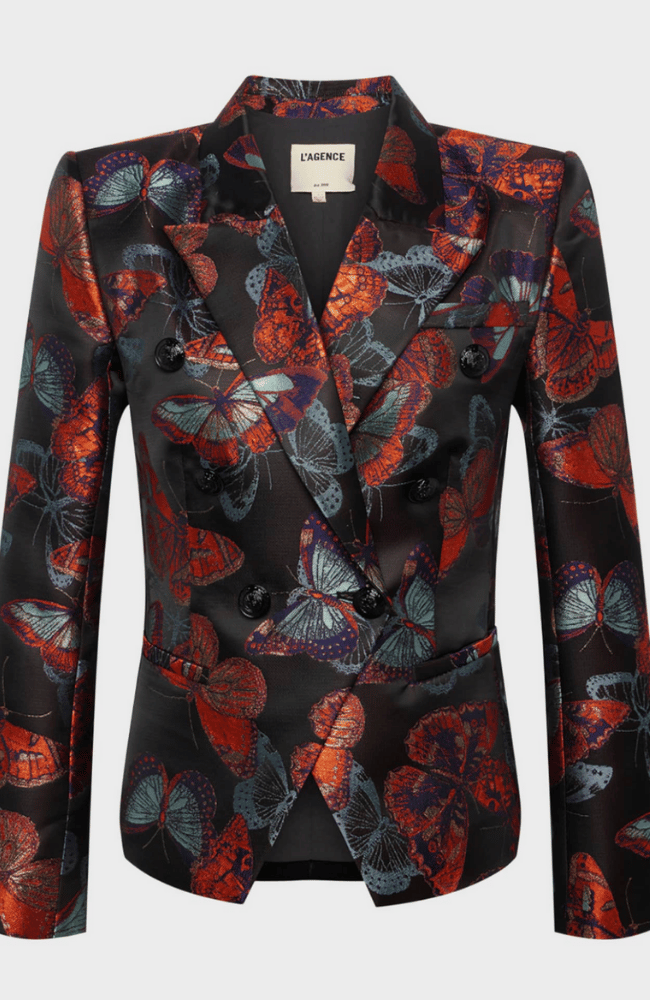 MARIE DOUBLE BREASTED BLAZER in MULTI BUTTERFLY JACQUARD-L&#39; AGENCE-FLOW by nicole