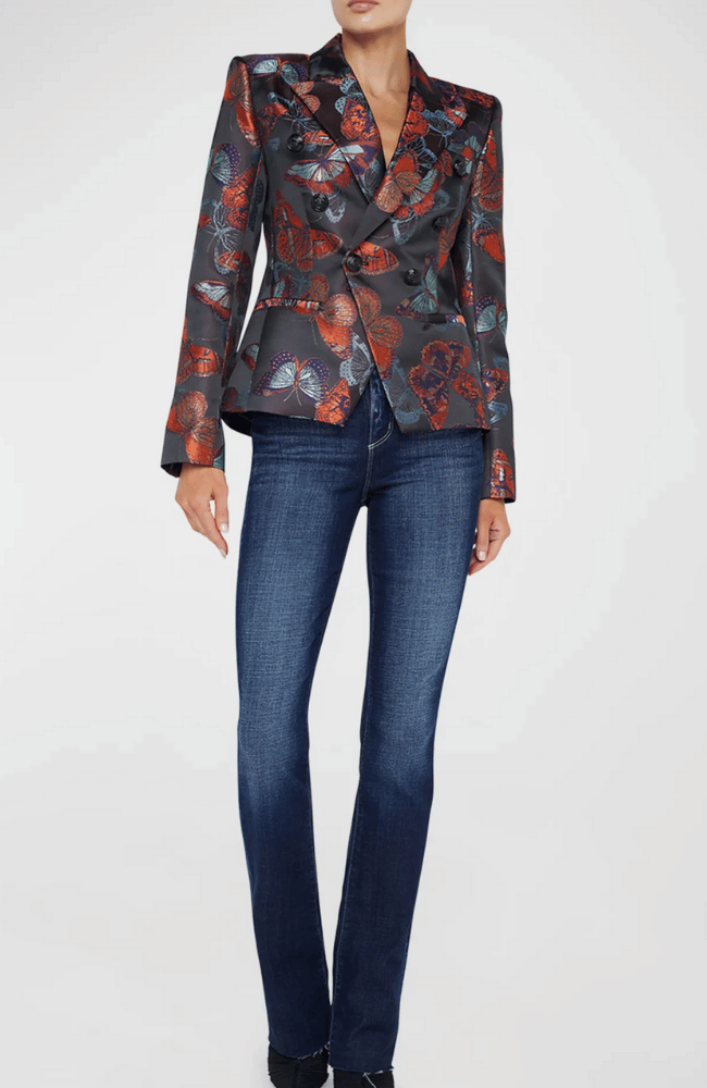 MARIE DOUBLE BREASTED BLAZER in MULTI BUTTERFLY JACQUARD-L&#39; AGENCE-FLOW by nicole