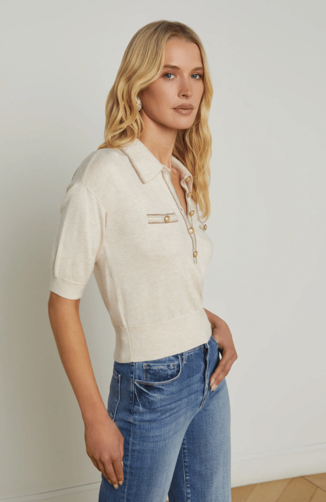 MASAKI COLLARED SWEATER in PARCHMENT CAPPUCCINO-L&#39;AGENCE-FLOW by nicole