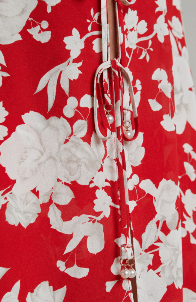 MEGHAN TIE FRONT DRESS in RED/IVORY IKEBANA-L'AGENCE-FLOW by nicole