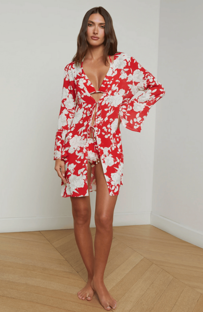 MEGHAN TIE FRONT DRESS in RED/IVORY IKEBANA-L'AGENCE-FLOW by nicole