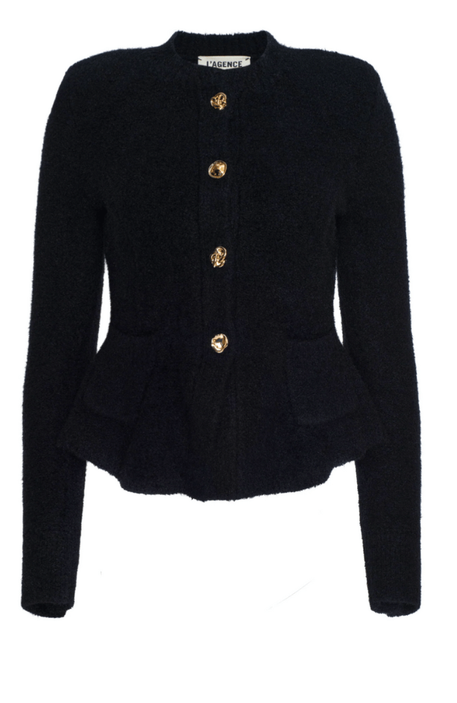 MELISSA KNIT FLARE CARDIGAN in BLACK-L'AGENCE-FLOW by nicole
