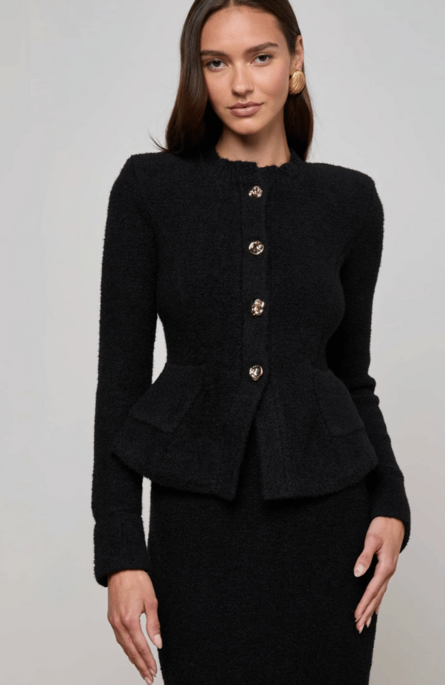 MELISSA KNIT FLARE CARDIGAN in BLACK-L'AGENCE-FLOW by nicole