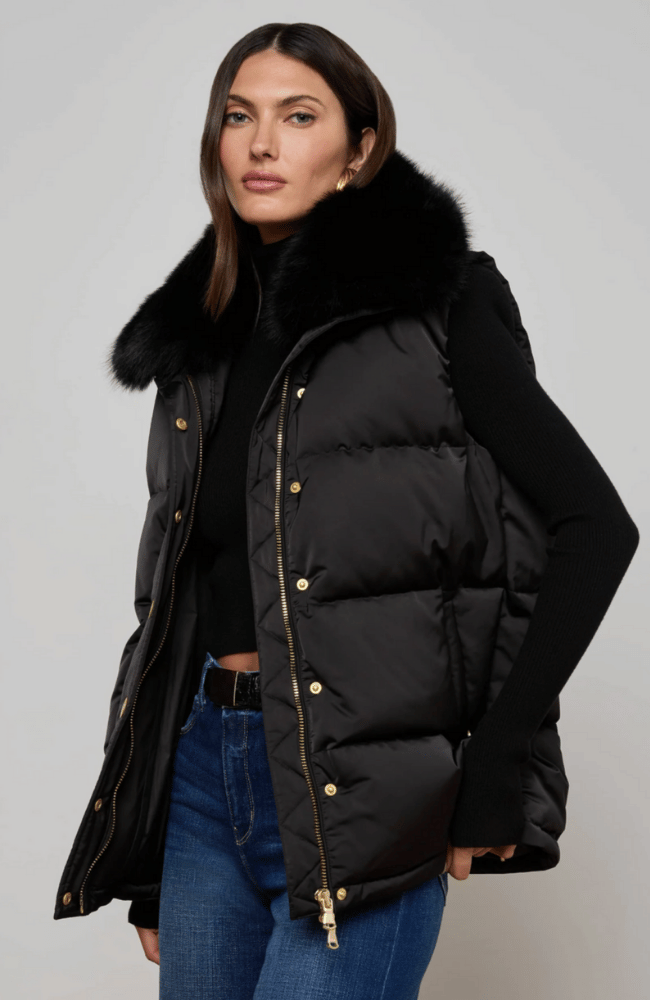 NALO FAUX FUR PUFFER VEST in BLACK-L&#39;AGENCE-FLOW by nicole