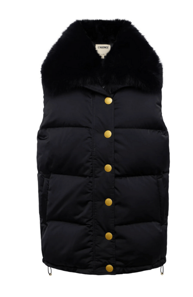 NALO FAUX FUR PUFFER VEST in BLACK-L&#39;AGENCE-FLOW by nicole