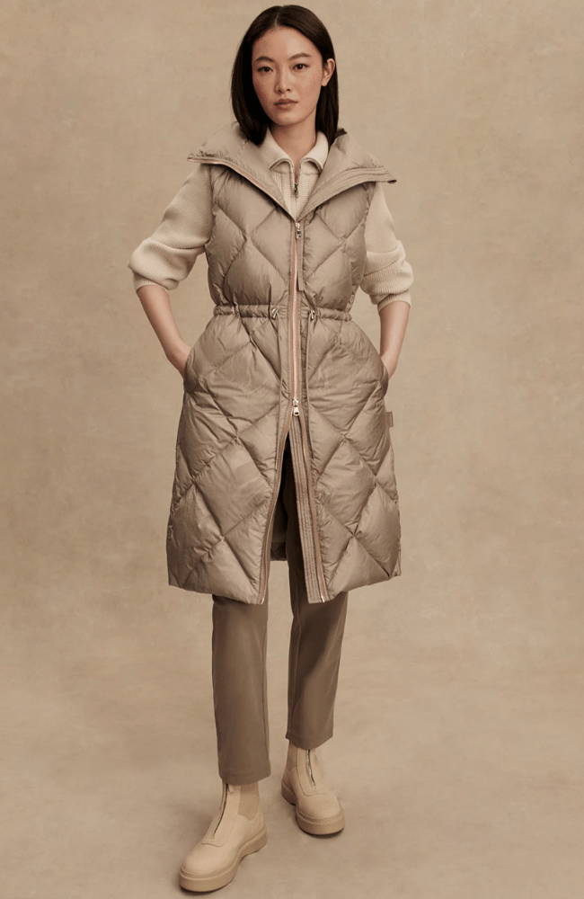 NAVINE LONG DOWN GILET in PORTABELLA-Varley-FLOW by nicole