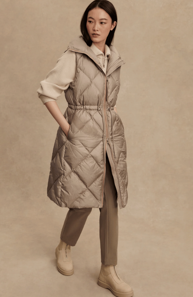 NAVINE LONG DOWN GILET in PORTABELLA-Varley-FLOW by nicole