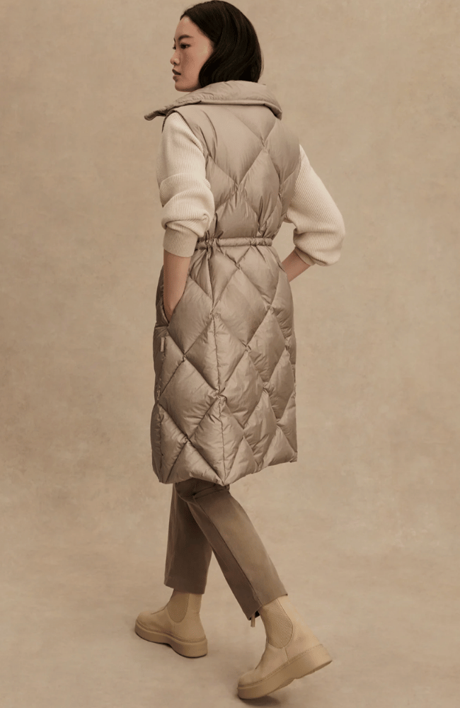 NAVINE LONG DOWN GILET in PORTABELLA-Varley-FLOW by nicole