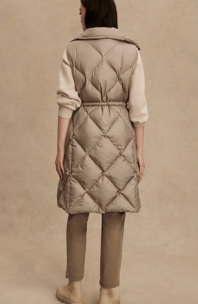 NAVINE LONG DOWN GILET in PORTABELLA-Varley-FLOW by nicole