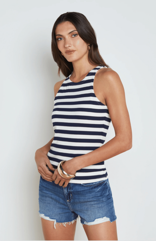 NIA STRIPED TANK in NAVY/WHITE-L' AGENCE-FLOW by nicole