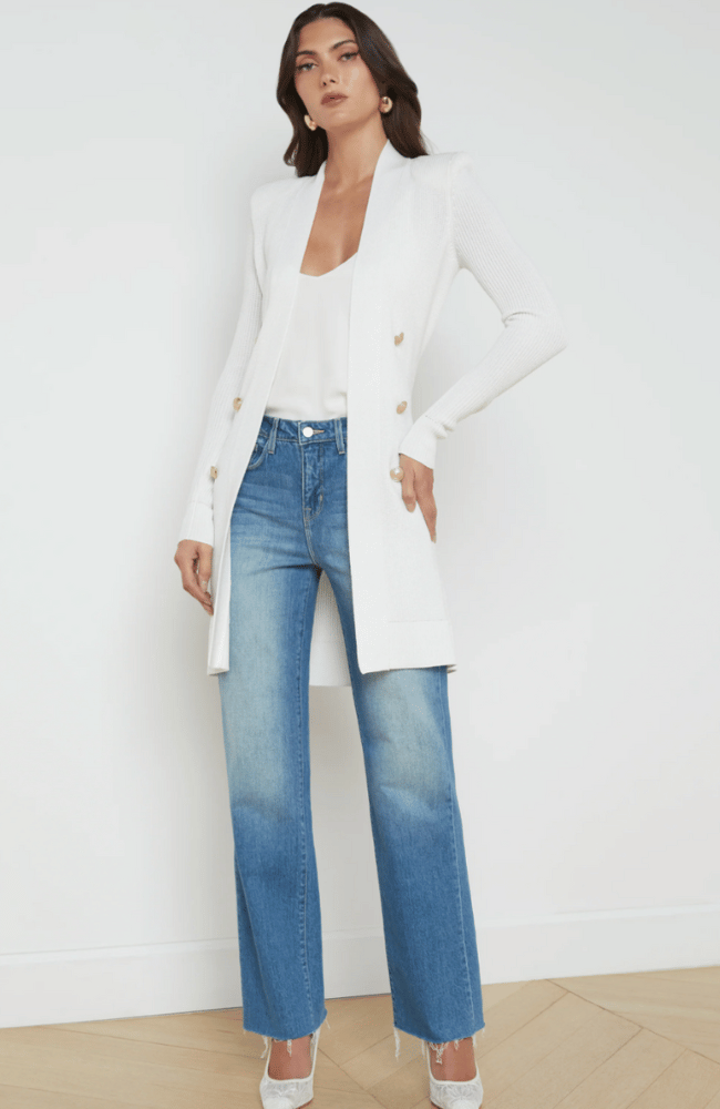 NOE DOUBLE BREASTED CARDIGAN in WHITE-L'AGENCE-FLOW by nicole