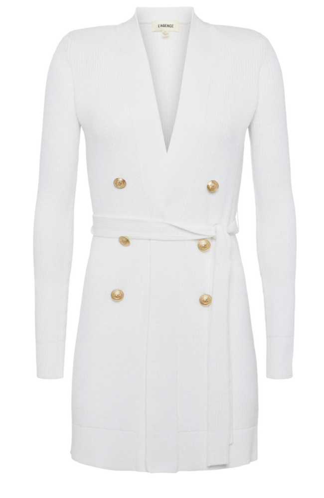 NOE DOUBLE BREASTED CARDIGAN in WHITE-L&#39;AGENCE-FLOW by nicole