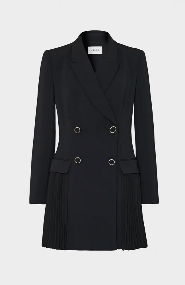 NORA DOUBLE BREASTED PLEATED DRESS BLAZER BLACK-MILLY-FLOW by nicole