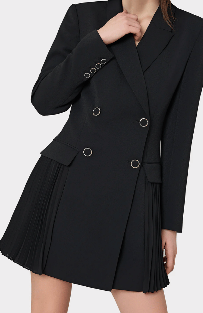 NORA DOUBLE BREASTED PLEATED DRESS BLAZER BLACK-MILLY-FLOW by nicole