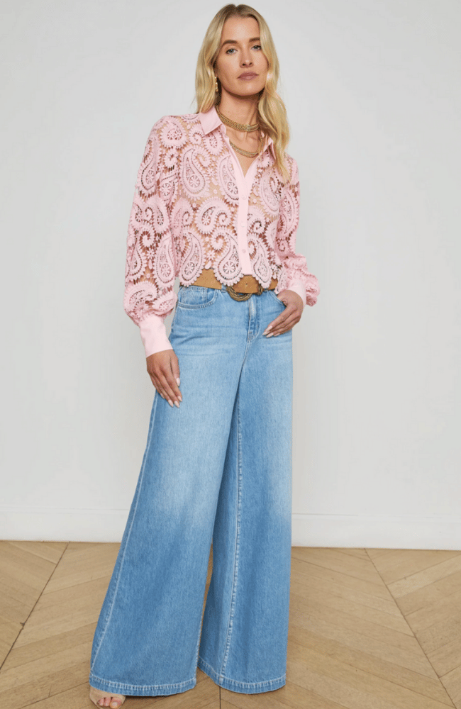 ODELIA CROP BUTTONDOWN in BLUSH-L'AGENCE-FLOW by nicole