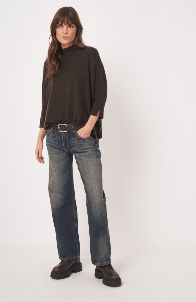 ORGANIC CASHMERE BLEND PULLOVER in DARK BROWN-REPEAT-FLOW by nicole